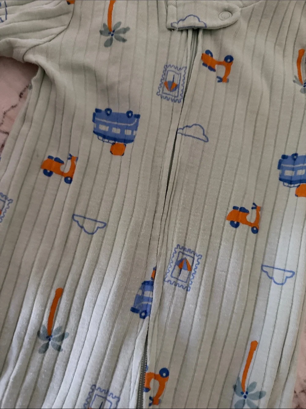 Carters Baby Green Footed One-Piece Sleeper with fun scooter and vacation print